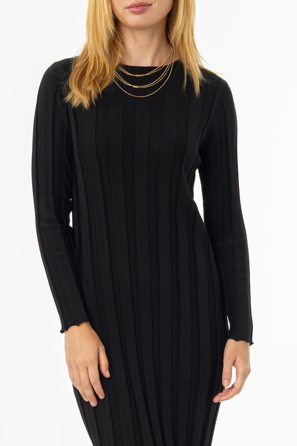 Black Wide Ribbed Maxi Dress