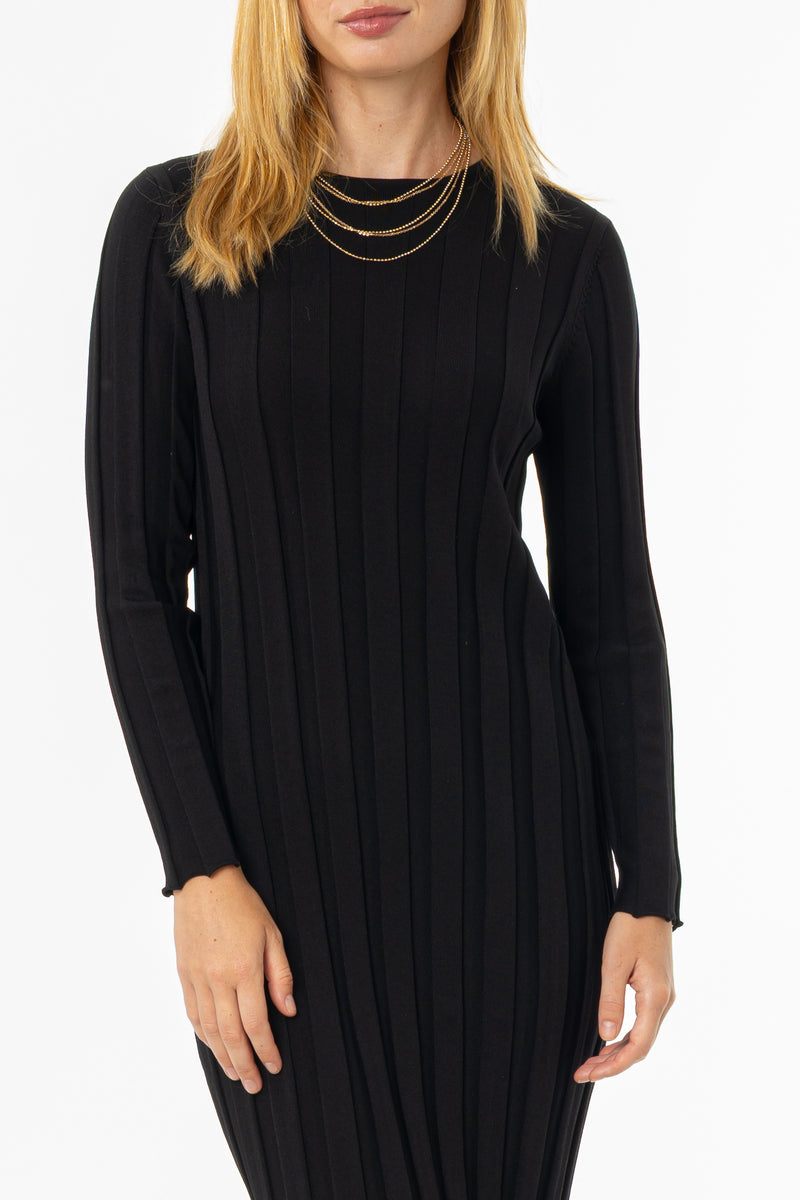 Black Wide Ribbed Maxi Dress