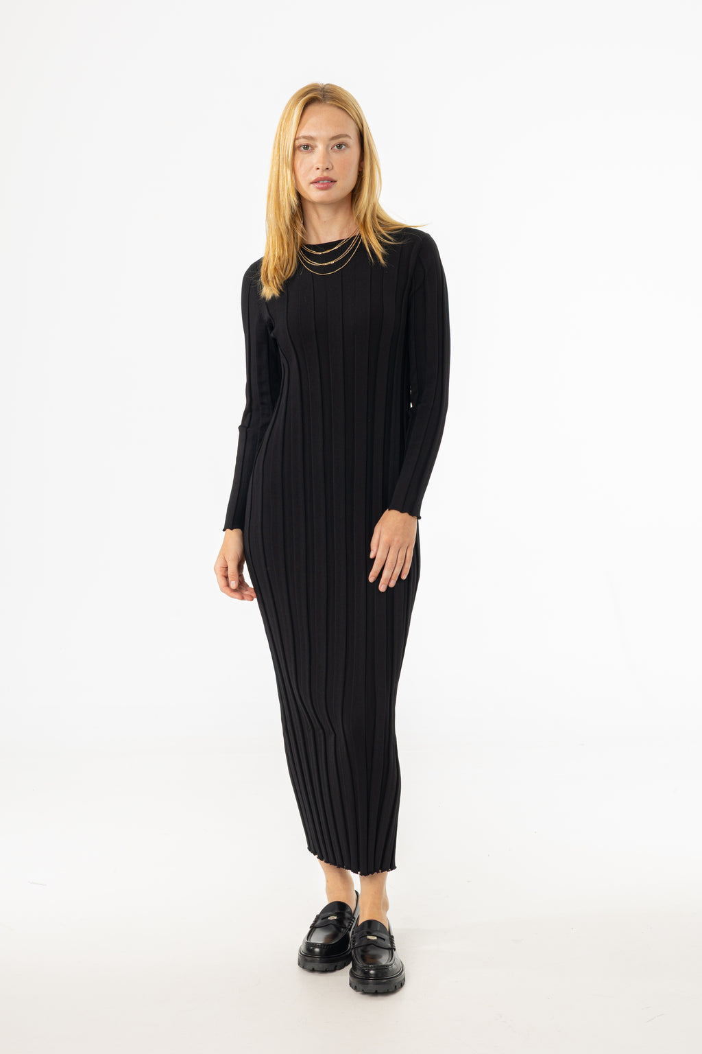 Black Wide Ribbed Maxi Dress – BLANK