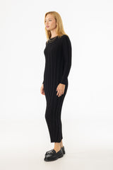 Black Wide Ribbed Maxi Dress