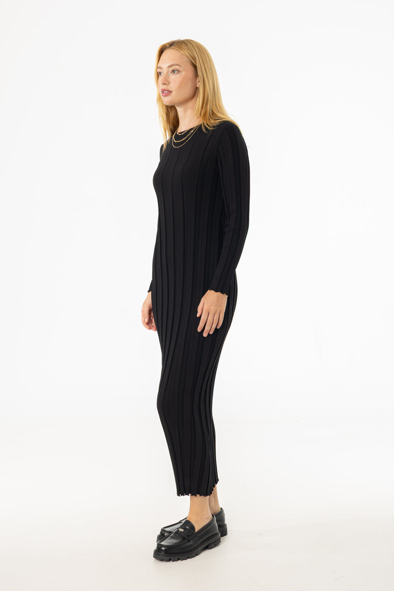 Black Wide Ribbed Maxi Dress