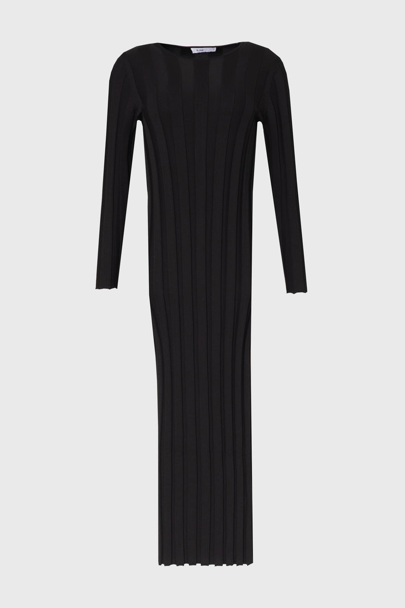 Black Wide Ribbed Maxi Dress