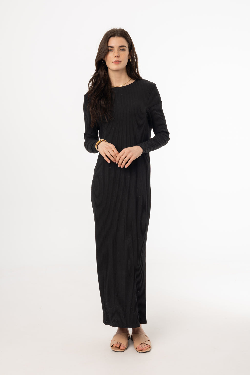 Black Wide Ribbed Basic Maxi Dress BLANK Black Wide Ribbed Basic Maxi Dress BLANK