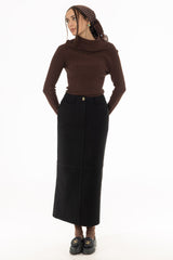 Black Wool Feel Maxi Skirt