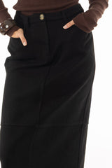 Black Wool Feel Maxi Skirt