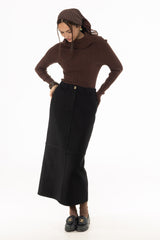 Black Wool Feel Maxi Skirt