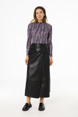 Black Wrap Vegan Leather Maxi Skirt
