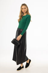 Black Wrap Vegan Leather Maxi Skirt