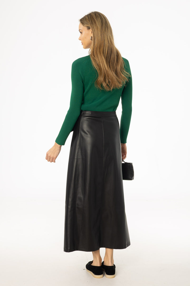 Black Wrap Vegan Leather Maxi Skirt