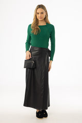 Black Wrap Vegan Leather Maxi Skirt