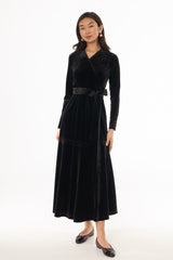 Black Wrap Velour Maxi Dress