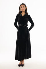 Black Wrap Velour Maxi Dress