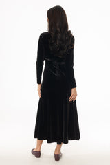 Black Wrap Velour Maxi Dress