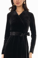 Black Wrap Velour Maxi Dress