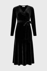 Black Wrap Velour Maxi Dress