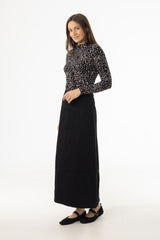 Black Yoke Seam Denim Skirt