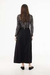 Black Yoke Seam Denim Skirt