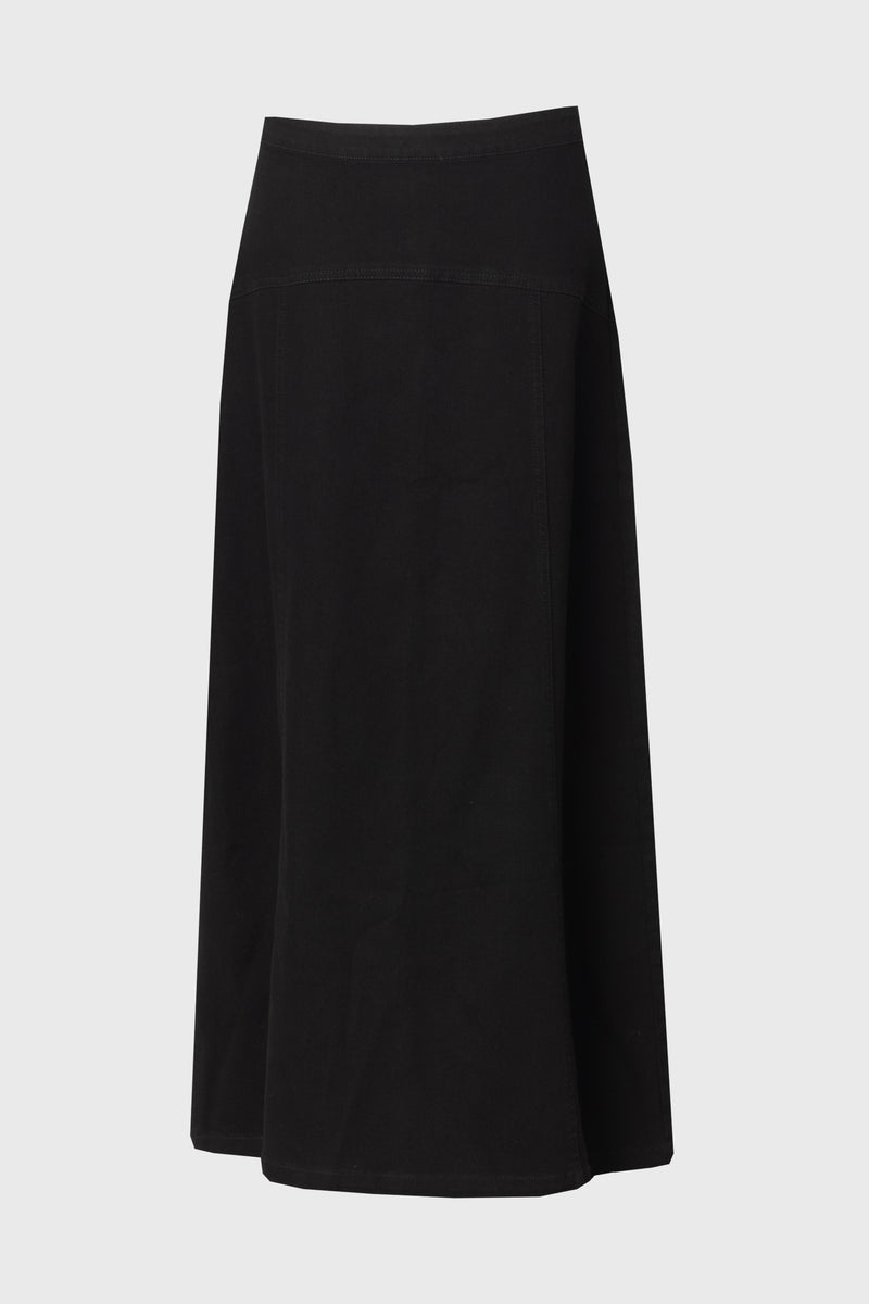 Black Yoke Seam Denim Skirt