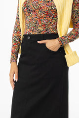 Black Zipper Denim Maxi Skirt