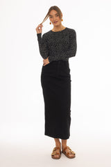 Black Zipper Denim Maxi Skirt