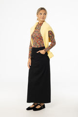 Black Zipper Denim Maxi Skirt
