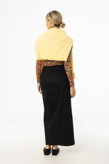 Black Zipper Denim Maxi Skirt