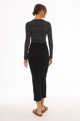 Black Zipper Denim Maxi Skirt