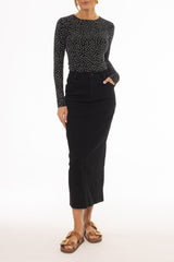 Black Zipper Denim Maxi Skirt