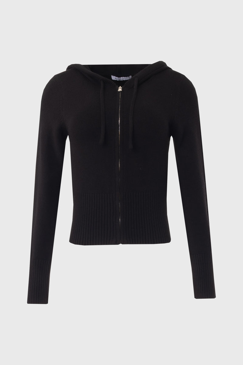 Black Zipper Knit Hoodie