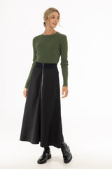 Black Zipper Maxi Skirt