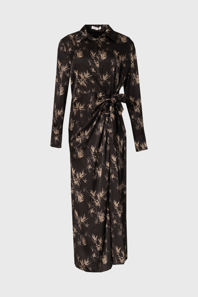 Black & Beige Side Tie Maxi Dress