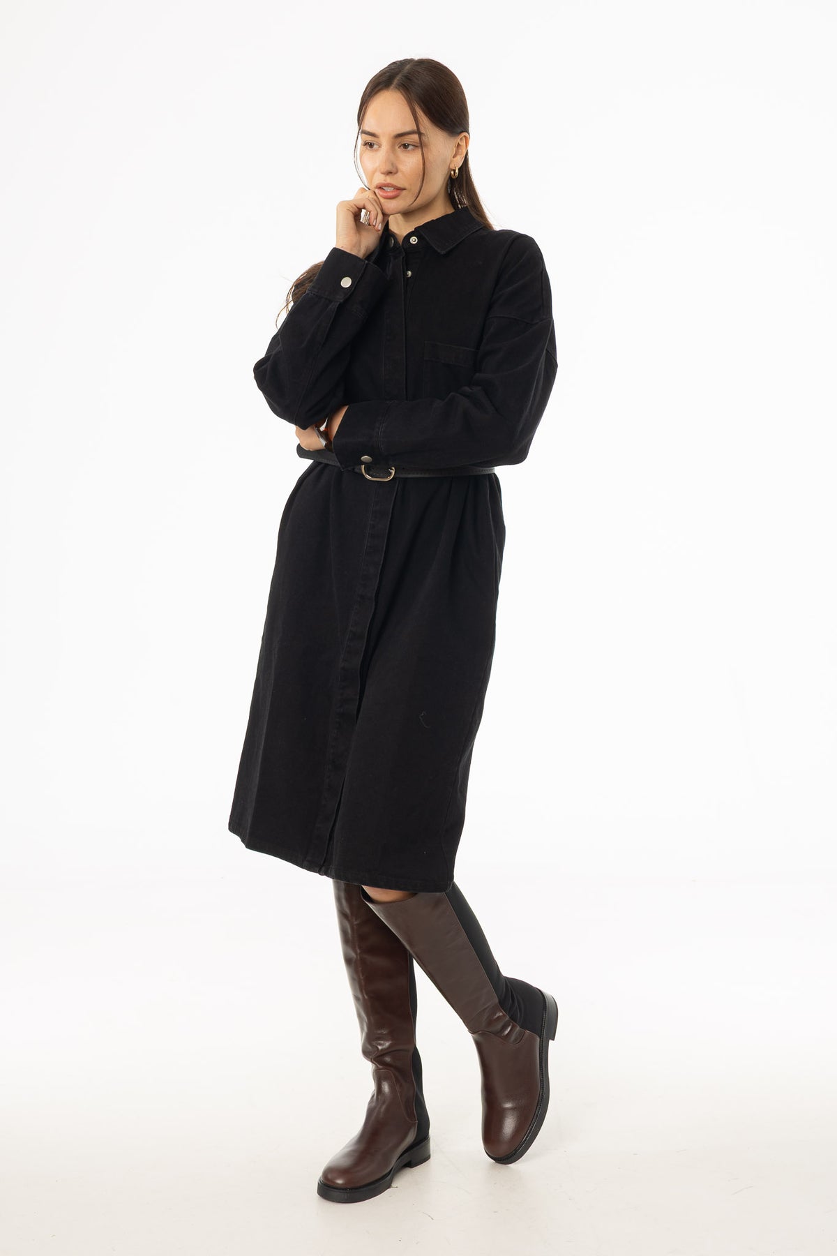 Black Denim Shirt Dress – BLANK