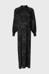 Black & Green Printed Tie Neck Dress