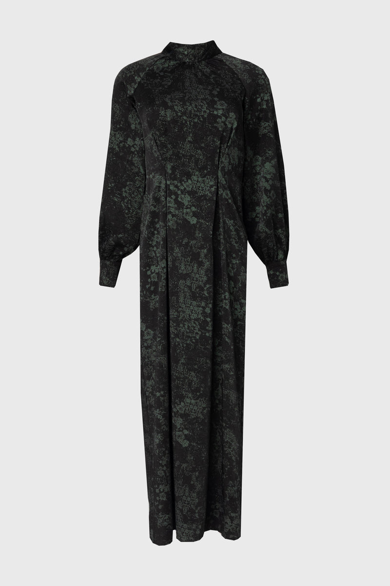 Black & Green Printed Tie Neck Dress BLANK Black & Green Printed Tie Neck Dress BLANK