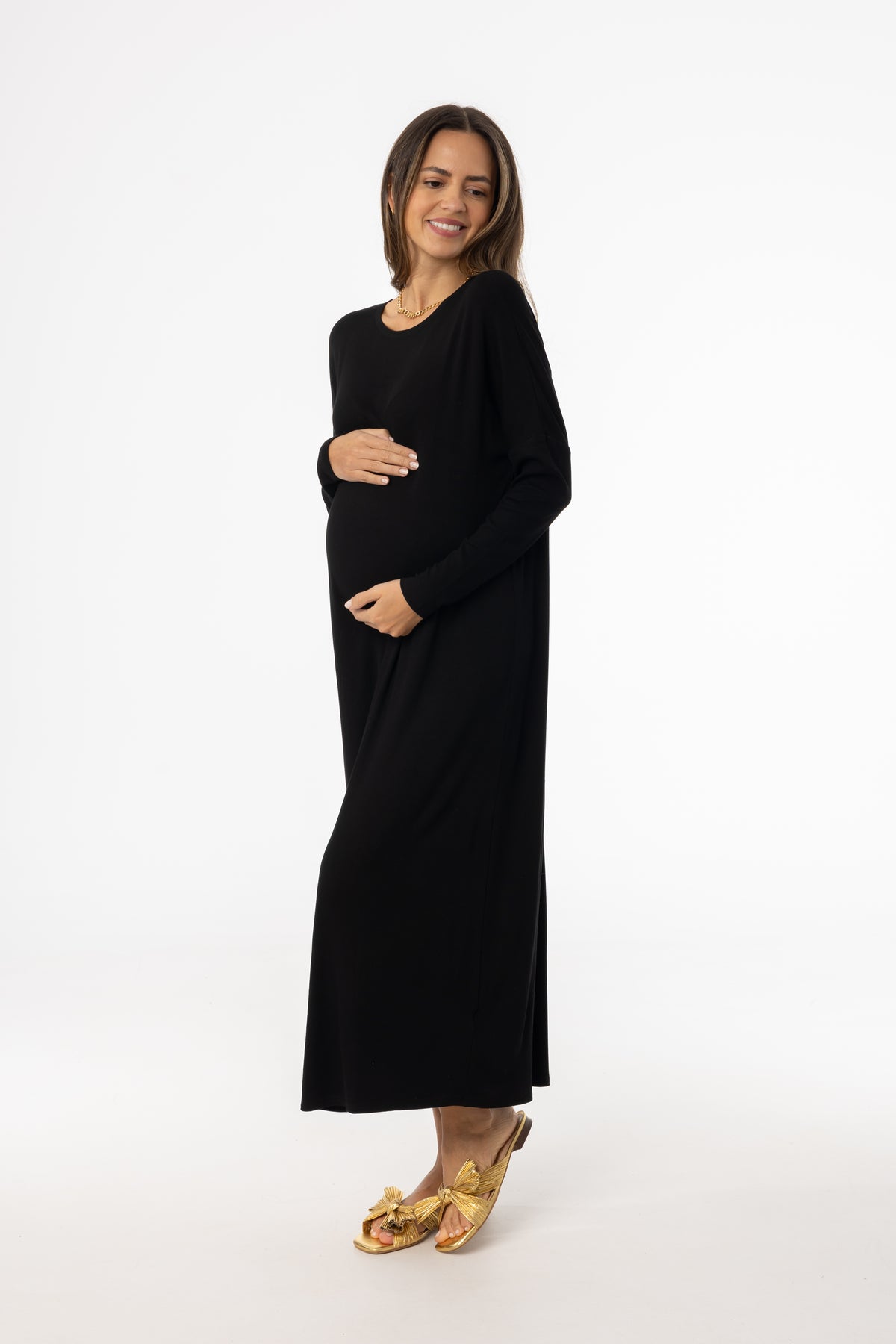 black long sleeve maternity dress Long Sleeve Pleat Skirt Maternity Dress – Mickey Roo Maternity & Nursery