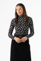 Black & White Printed Mock Neck Top