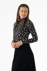 Black & White Printed Mock Neck Top