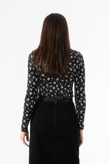 Black & White Printed Mock Neck Top