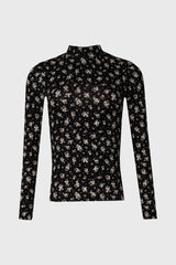 Black & White Printed Mock Neck Top