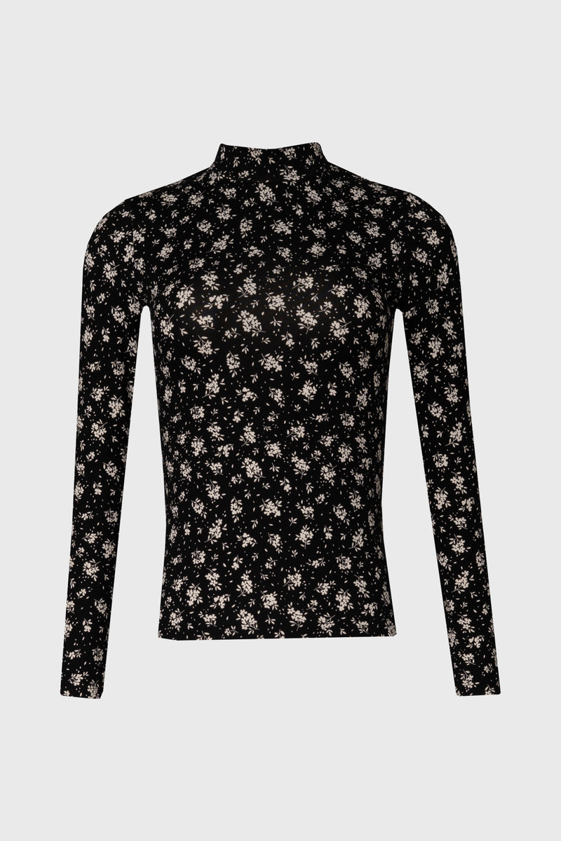 Black & White Printed Mock Neck Top