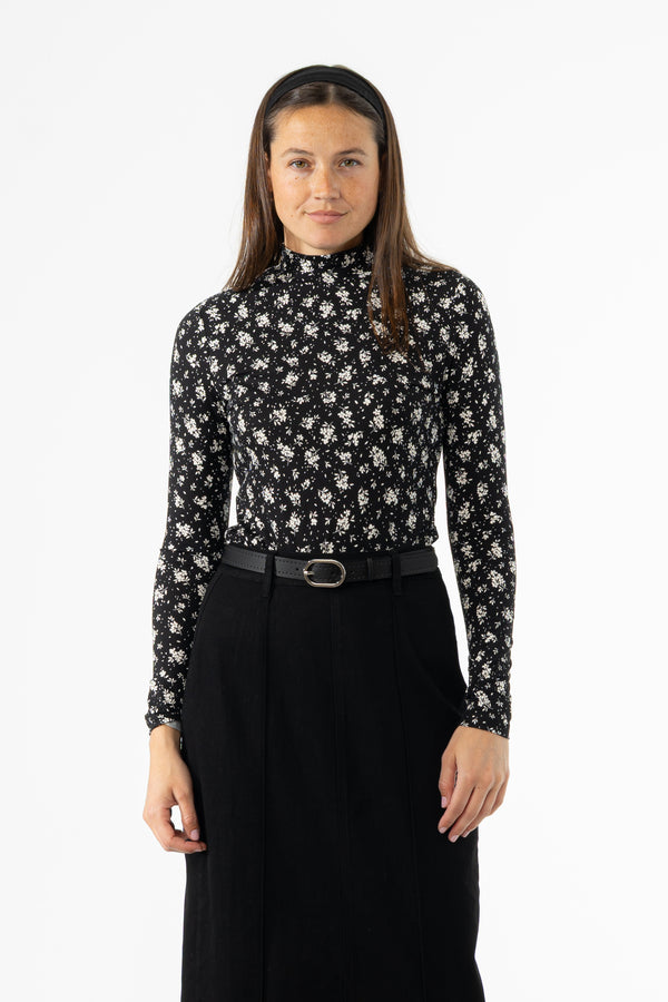 Black & White Printed Mock Neck Top