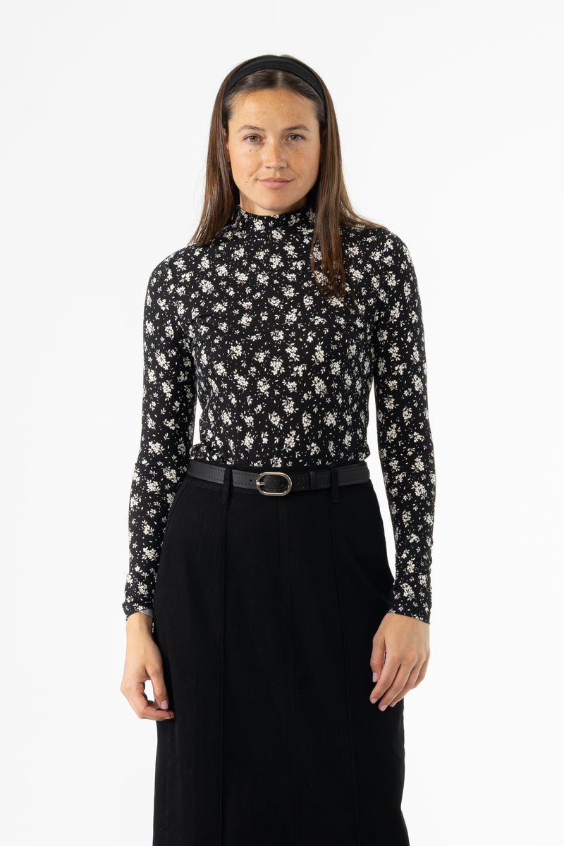 Black & White Printed Mock Neck Top