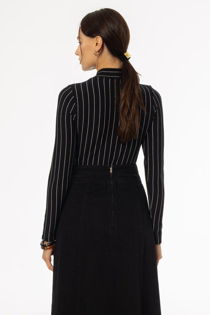 Black & White Striped Mock Neck Top