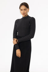 Black & White Striped Mock Neck Top