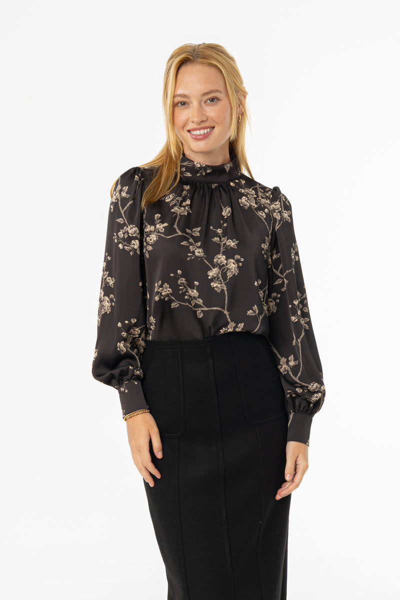 Black & Beige Mock Neck Blouse