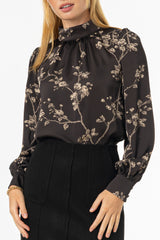 Black & Beige Mock Neck Blouse