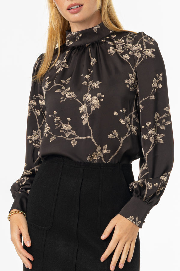 Black & Beige Mock Neck Blouse
