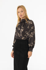Black & Beige Mock Neck Blouse