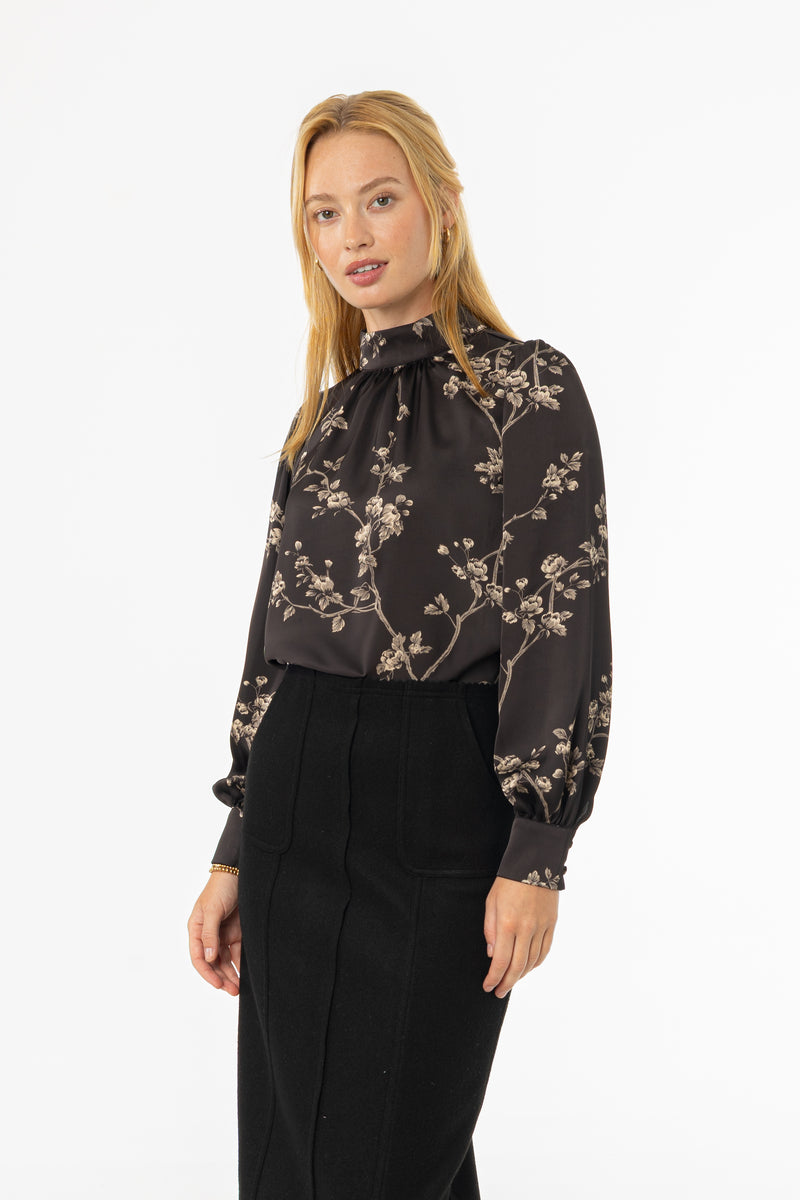 Black & Beige Mock Neck Blouse