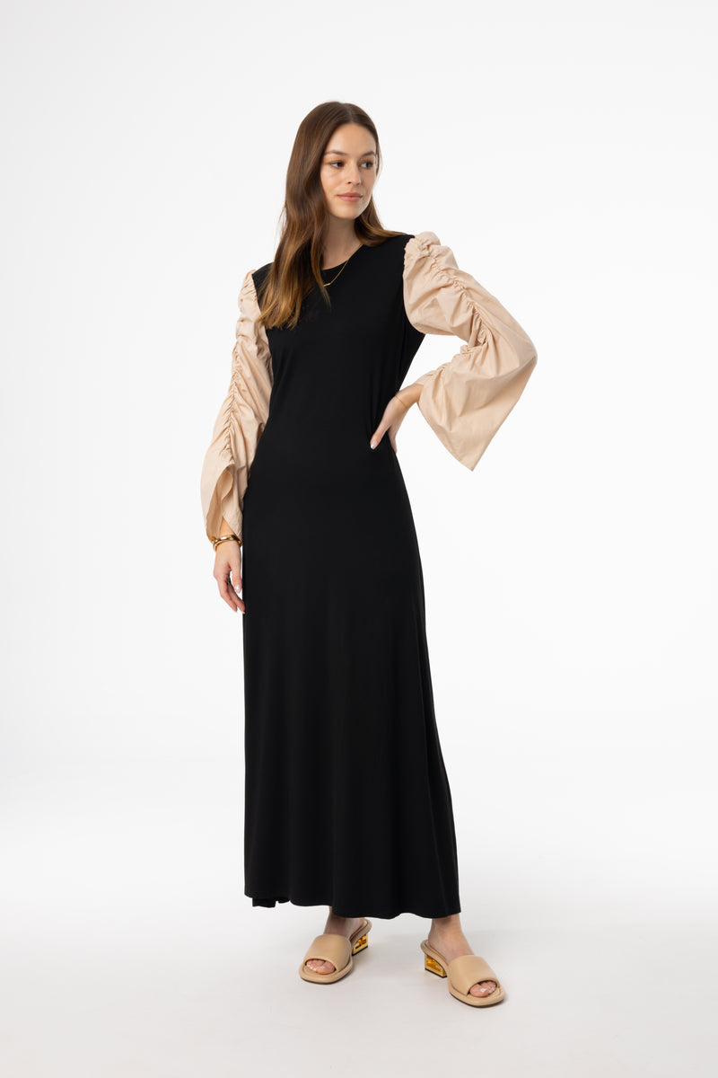 Black and Bone Colorblock Maxi Dress